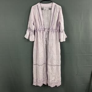 Temptation Positano Cover Up Womens Medium Linen Lace Kimono Boho Beach Resort